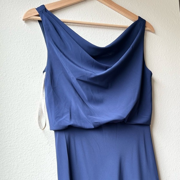 Jenny Yoo Madelyn Crepe De Chine Maxi Dress Gown in Navy Blue Sz 0 - Picture 8 of 16